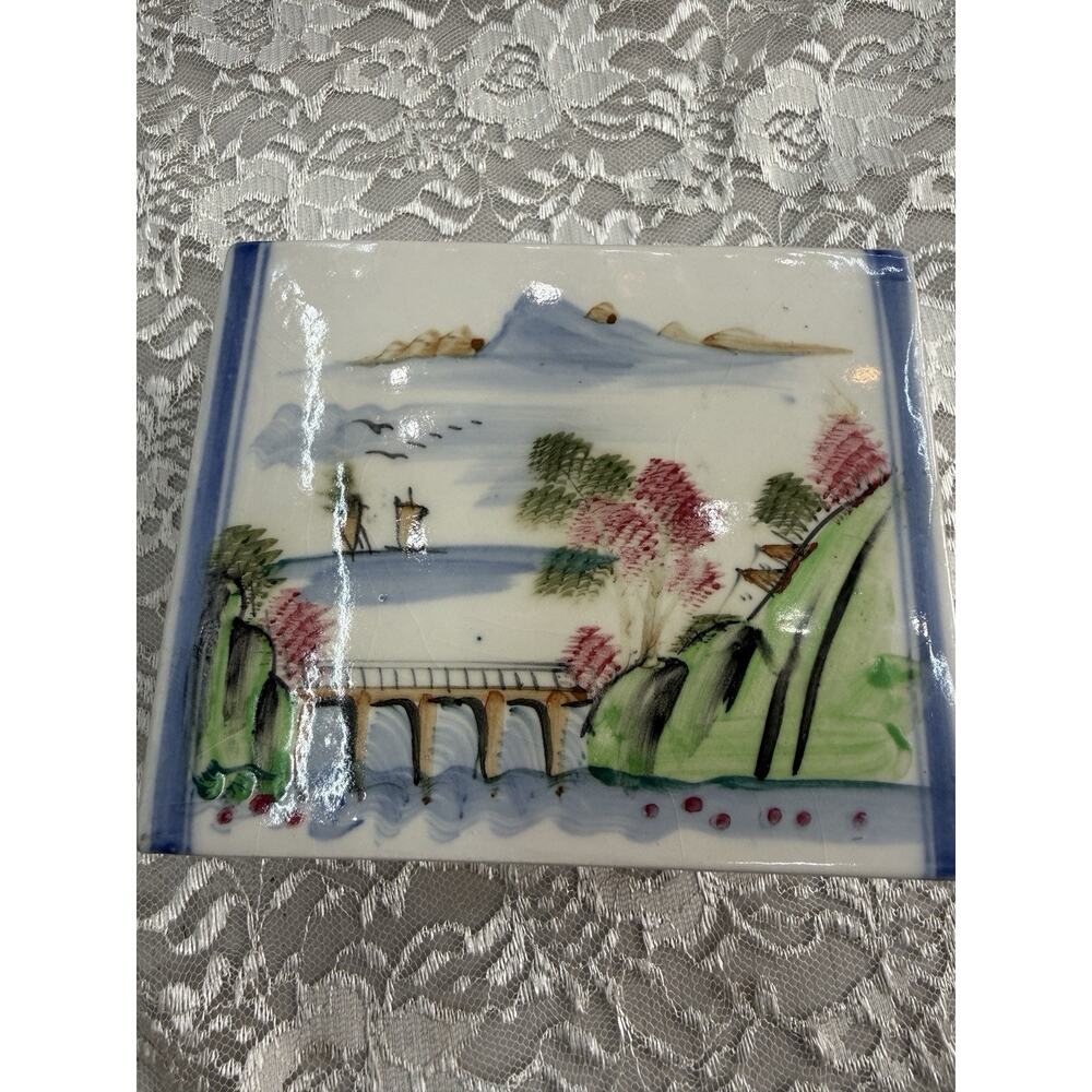Antique Chinese Porcelain Hand Painted Opium Pillow Storage Gift Housewarming